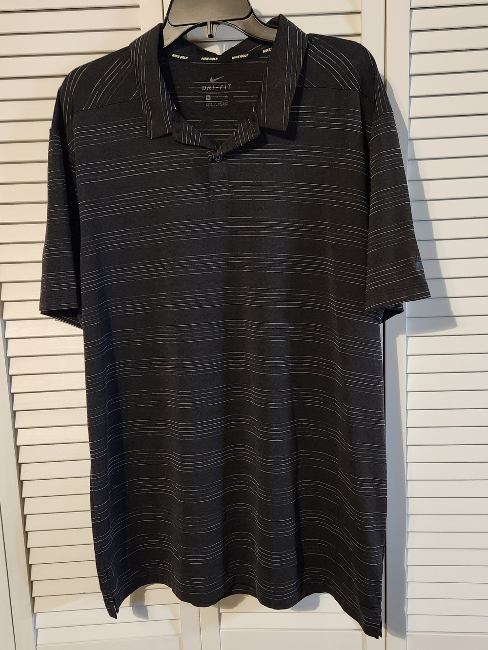 Nike Black Golf Polo with Thin Gray Stripes